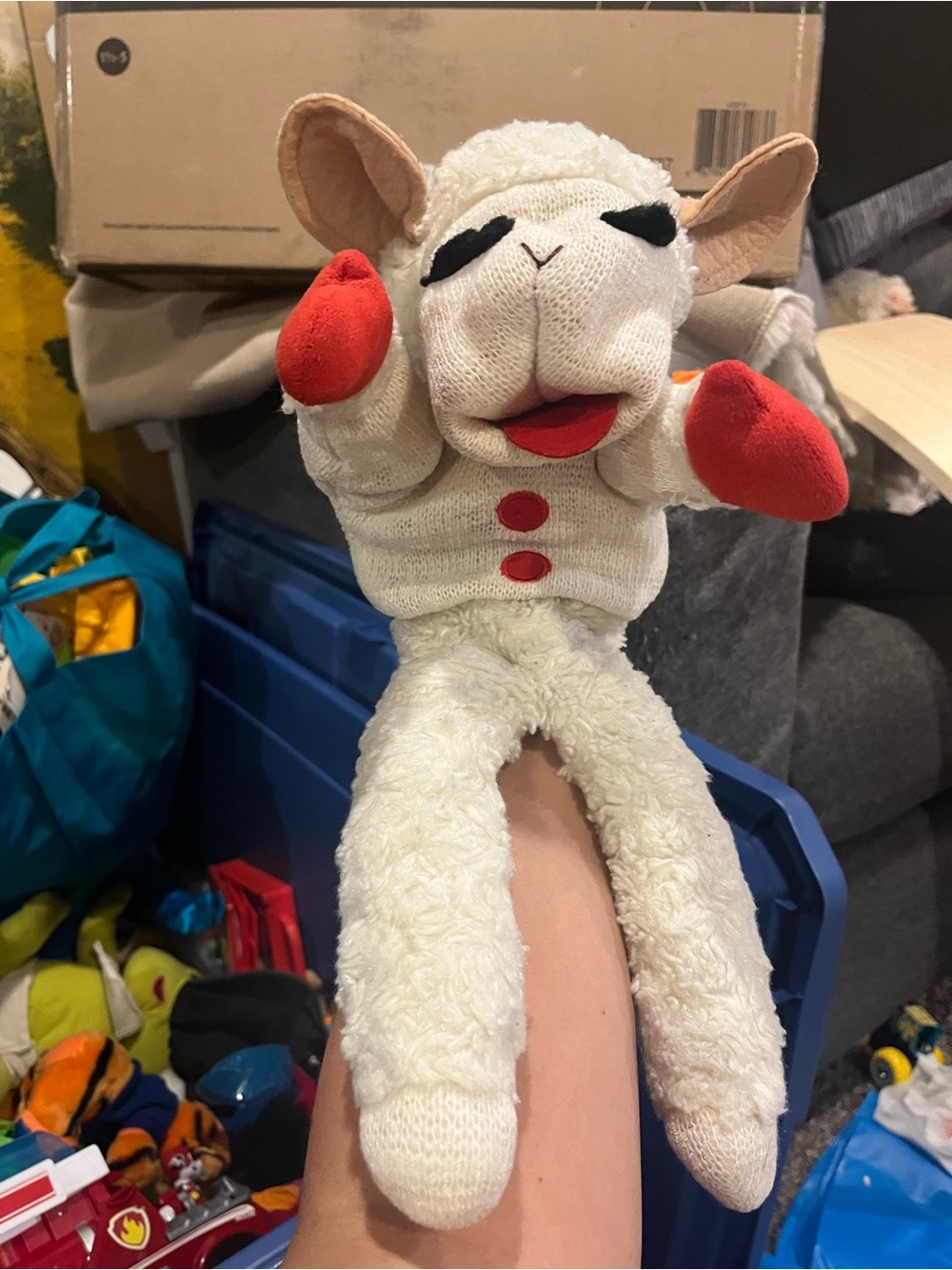 Vintage Lamb Chop Hand Puppet with Red Accents
